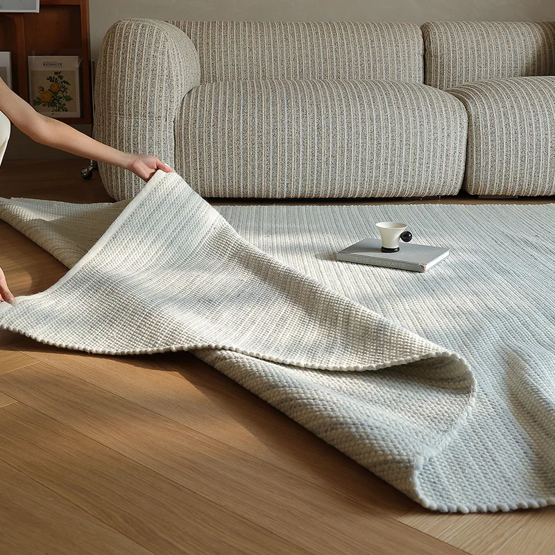

Living room handmade glue-free wool carpet washable double-sided available minimalist bedroom floor mat