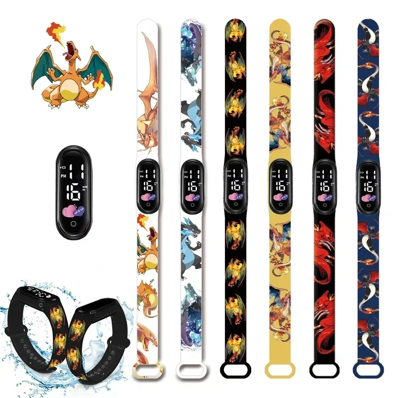 Pokemon Charizard Digital Watches Cartoon Action Figure Anime LED Touch Waterproof Electronic Kids Sports Watch Christmas Gifts