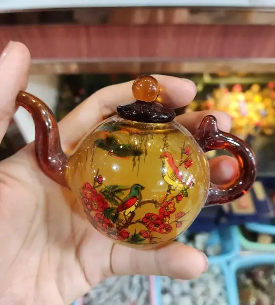 

Antique Collection Glass Landscape Small teapot Chinese Handwork Bottle China Crafts