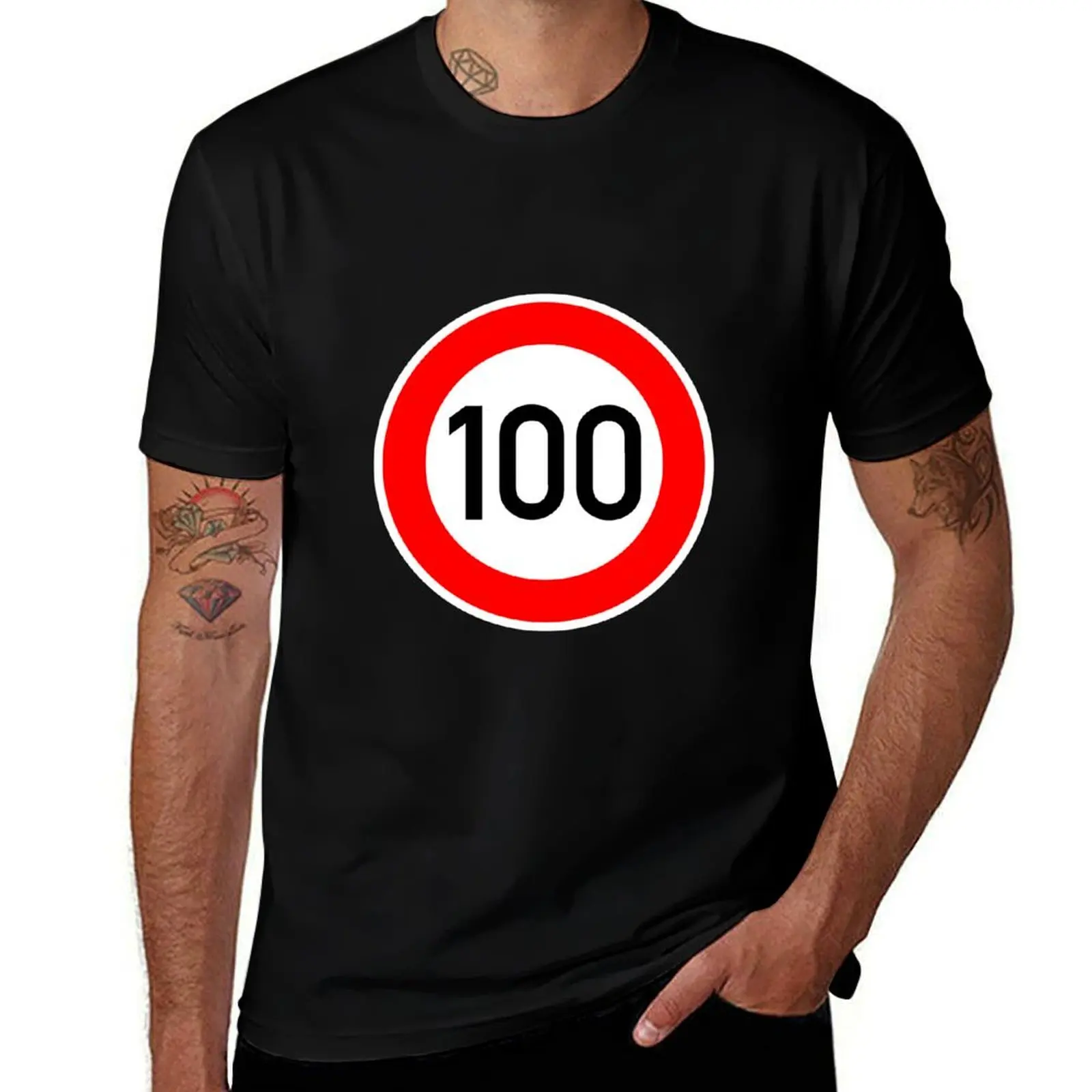 Road Sign - Maximum speed limit 100 T-Shirt Light Athletic Short Sleeve Tee Shirt