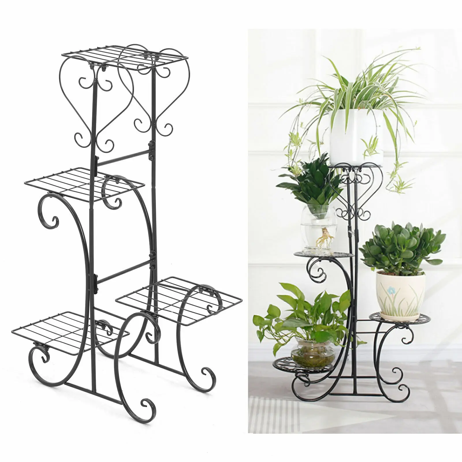 Samger 3/4 Tier Flower Shelves Iron Plant Stand For Indoor Garden Balcony Multiple Flower Pot Holder Storage Organizer Display