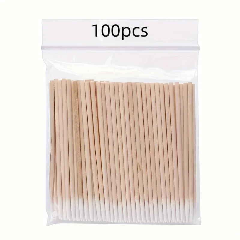 100 ชิ้นเล็บ Sticks, ไม้ Swabs สําหรับเล็บ, เล็บแก้ไขรายละเอียด, เครื่องมือกําจัดยาทาเล็บแอลกอฮอล์ฟรี