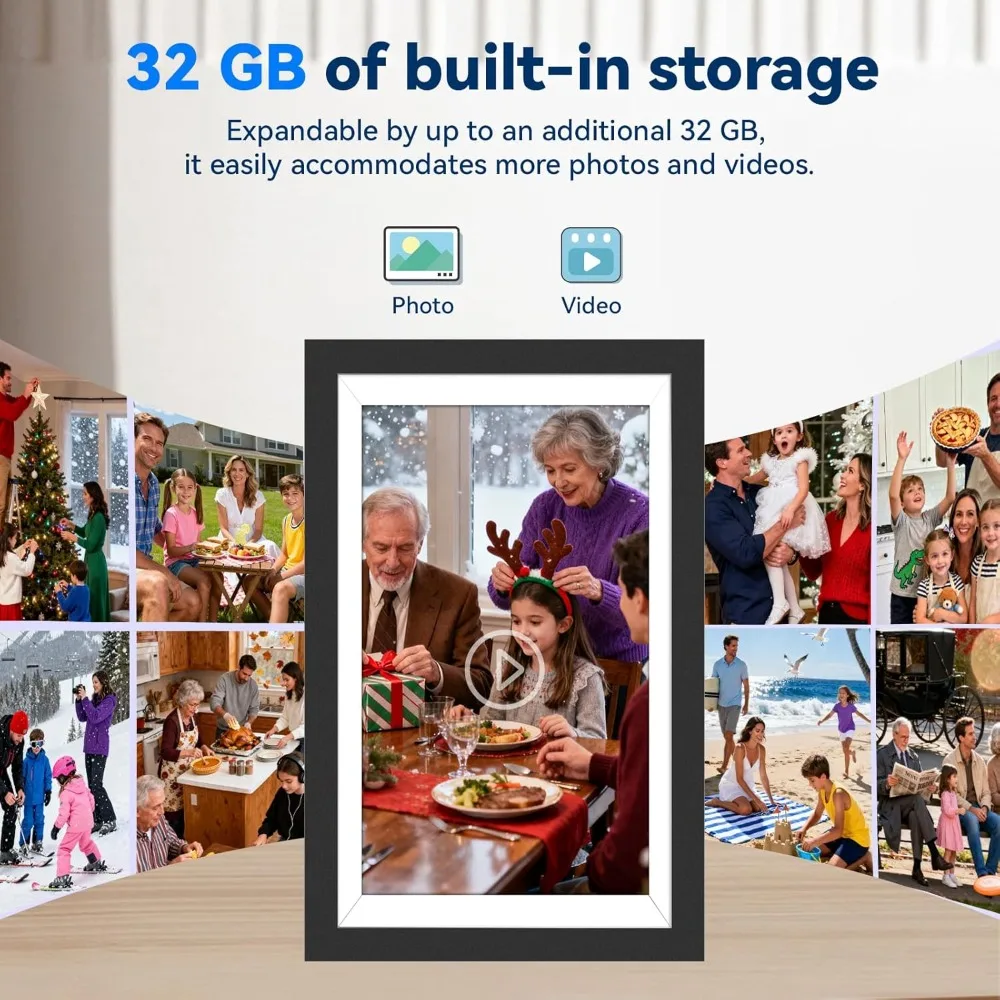 

10.1 Inch Wireless Digital Photo Frame with 6 Hours Battery Touch Screen 32GB Memory Wedding Christmas Gift for Loved