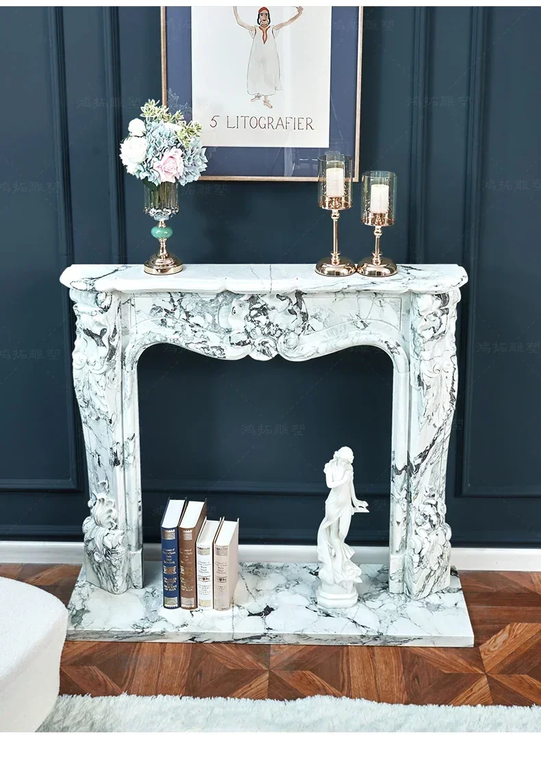 

xz1xz1zq American Retro Stone Carving Marble Mantelshelf Interior Living Room Simple Background TV Cabinet Decoration