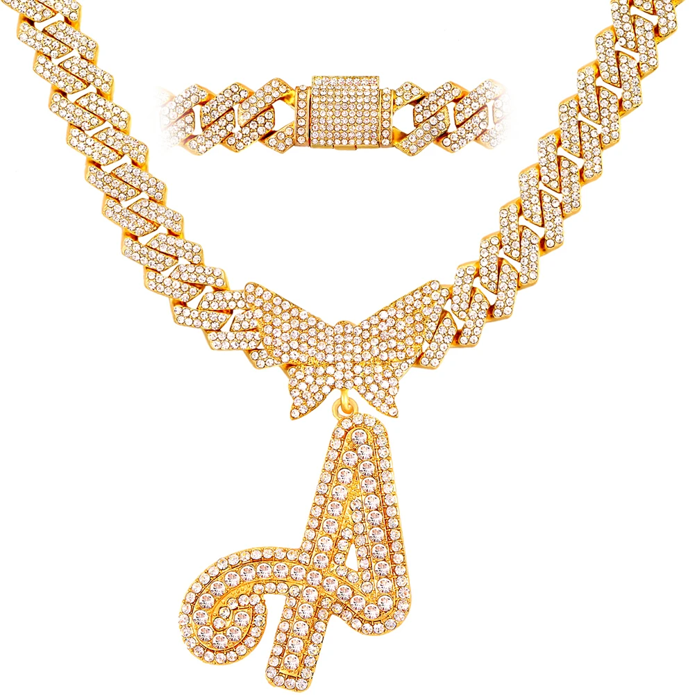 A-Z Initialen-Halskette für Damen, Schmetterling-Anhänger mit Kubanischer Kette, Gold- oder Silberfarbener Strass-Buchstaben-Schmuck – Detail 8
