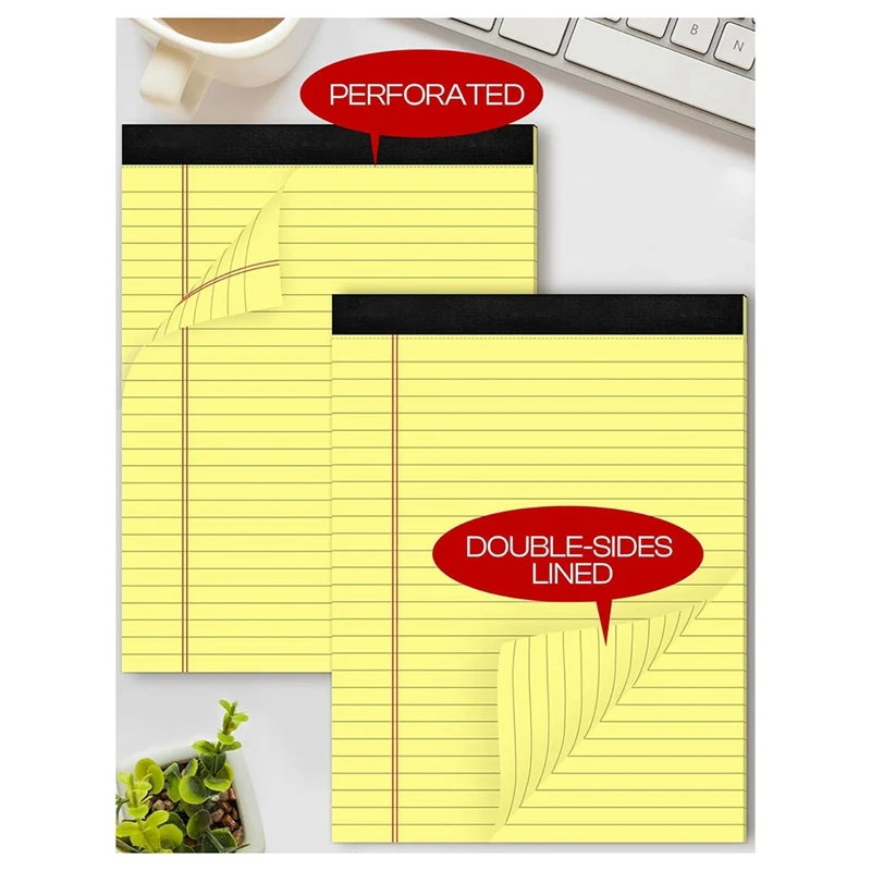 6 Pack Yellow Note Pads 8.5 X 11.75Inch Narrow Ruled Lined Writing Note Pads Yellow Paper Pads College Ruled Note Pad