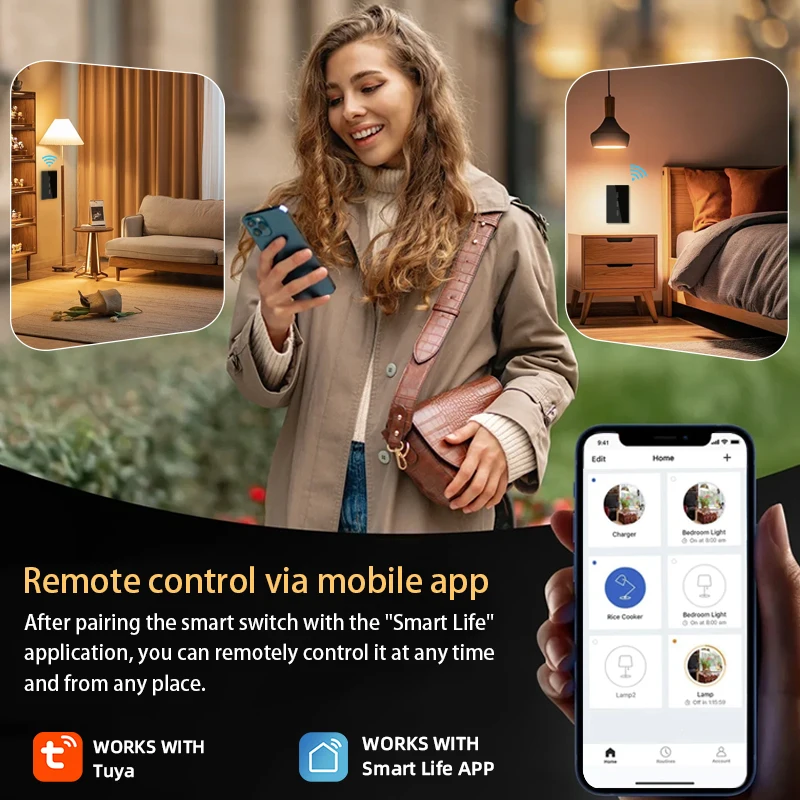 LiwoKit Wifi Smart Switch Suitable for SEMICOM Smart App Alexa Google Voice Control No Neutral Wire Install Touch Light Switch image 4