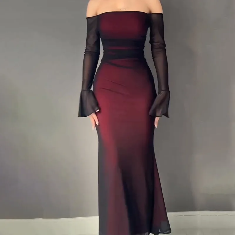 Vestido ajustado de manga larga con top tubo de color liso, nueva moda otoño 2026