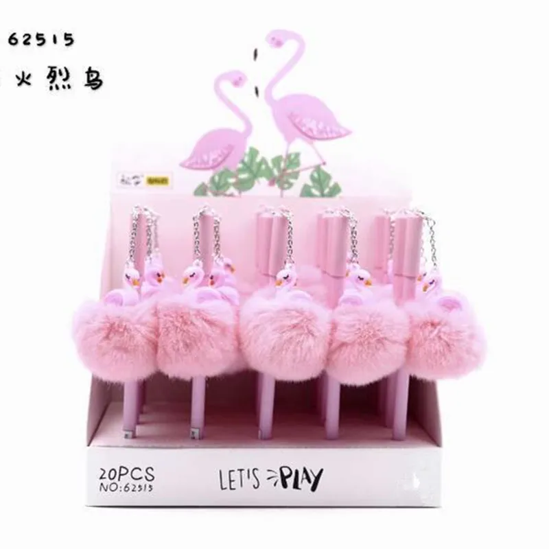 16PCS Flamingo Rex rabbit hair ball pendant neutral pen students learn to write smoothly stationery water-based pen