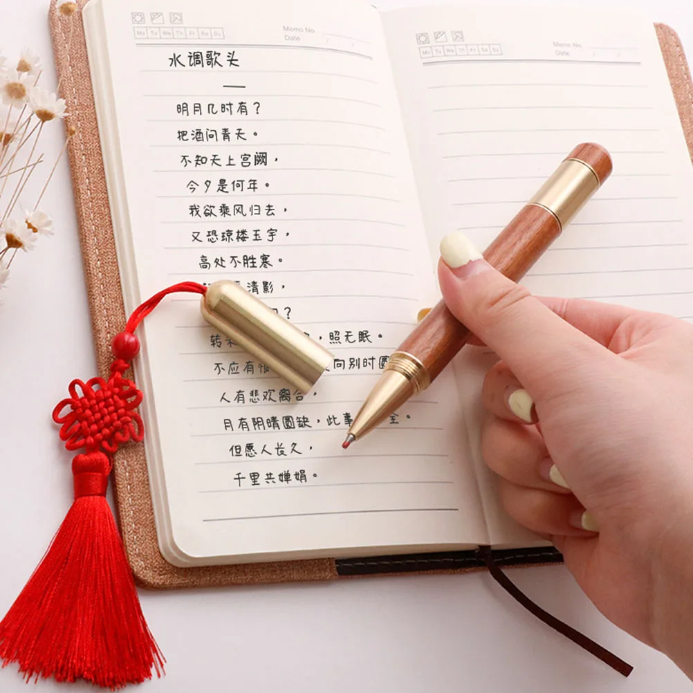 

2pcs Gel Pen Signature Chinese Knot Writing Drawing Ballpoint Pens Black Ink Student Ancient Wooden Metal Brass