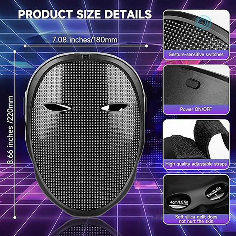 Party LED Light up Mask Gesture Sensing LED Masks Programmable App Control Face Transforming Mask for Halloween Christmas image 6