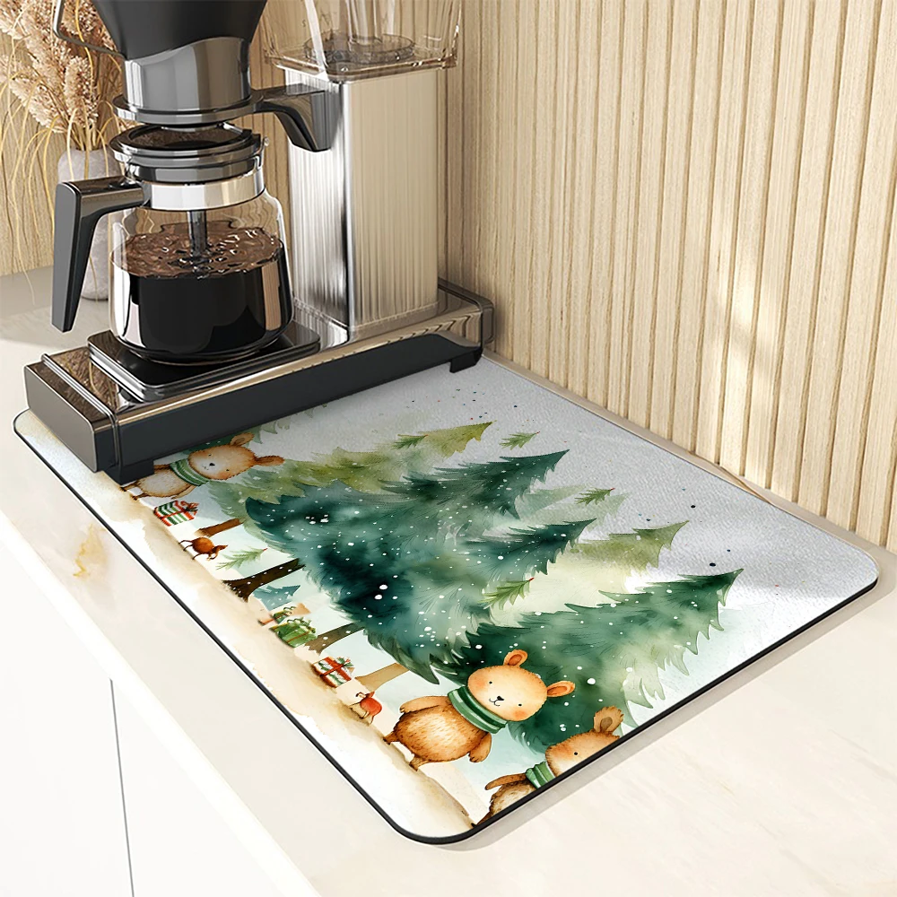 Absorbent Anti-slip Coffee Dish Mats Christmas Elk Fox  Kitchen Absorbent Draining Mat Drying Mat Quick Dry Bathroom Drain Pad image 2