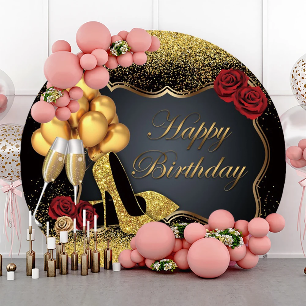 お誕生日おめでとうチャーム紫の背景写真女の子写真パーティーの装飾スタジオ丸い背景ポスターケーキのスマッシュ