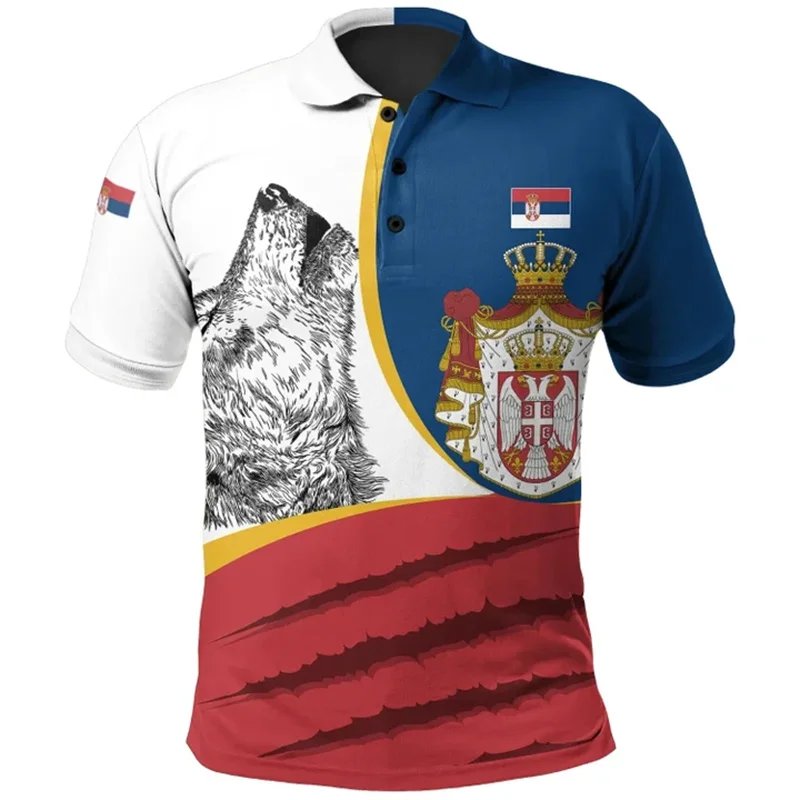 Fashion Serbia Flag 3d Printed Polo Shirt Men Summer Casual Short Sleeved Sports Tees Lapel Oversized Shirts Street Tops T-shirt