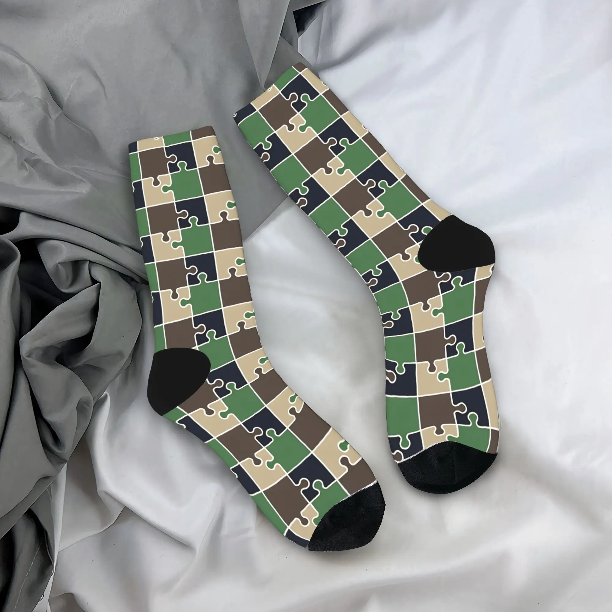 

Puzzle Camouflage Pattern Stockings Men Socks Warm Soft Harajuku Socks Winter Climbing Anti Slip Pattern Socks Gift Idea