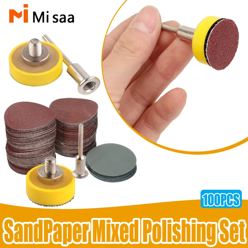 

100Pcs 25mm/1inch Sanding Disc + Loop Sanding Pad 1inch + 1/8inch Shank Abrasives Loop Backer SandPaper Mixed Polishing Set Tool