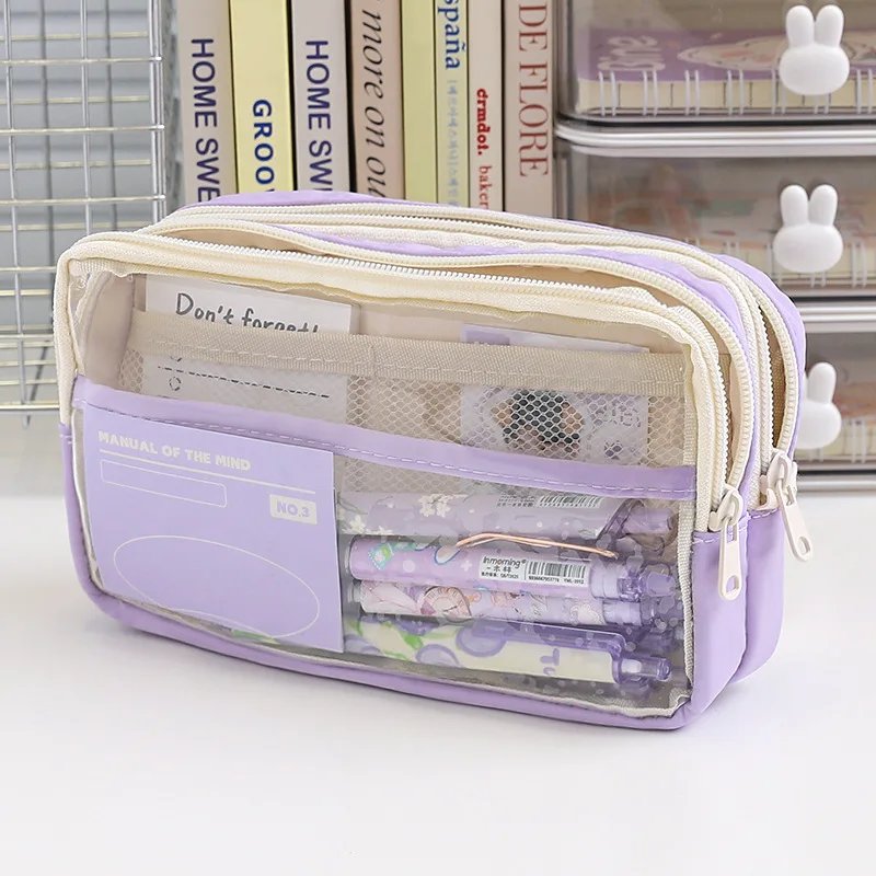 Three-layer Transparent Pencil Case Children's Simple Pen Bag Waterproof Design Junior High School Student Stationery Box