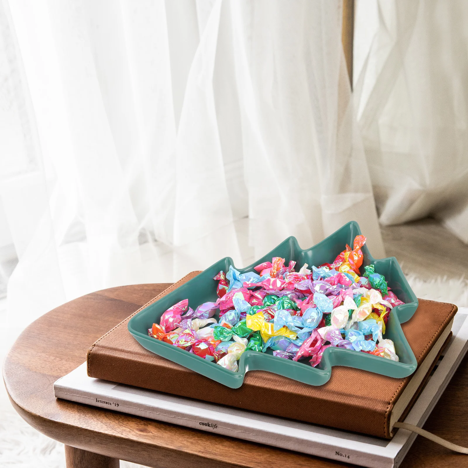 

Sweets Holiday Serving Dishes Snack Plate Bowls Household Fruit Dark Green Platters Ceramic Tableware Dishware