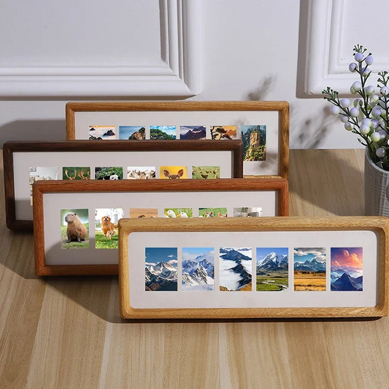 Solid Wood Photo Frame Display Stand DIY 6-Grid Couple High-grade Walnut Wood Wedding Picture Frame Home Decor Desktop Gift
