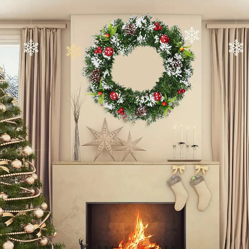 

Christmas wreath with mushroom and pine cone decorations suitable for front door walls and non powered Christmas decorations