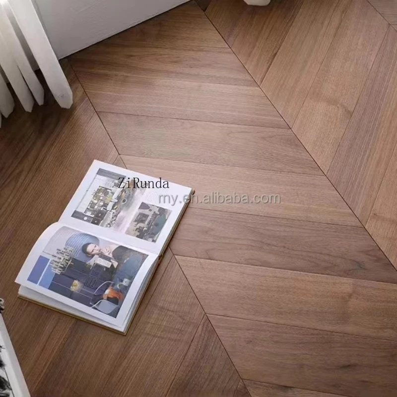 نسخة مخصصة من أرضية الجوز 15 مم لون طبيعي متعرج مصقول حديث #3