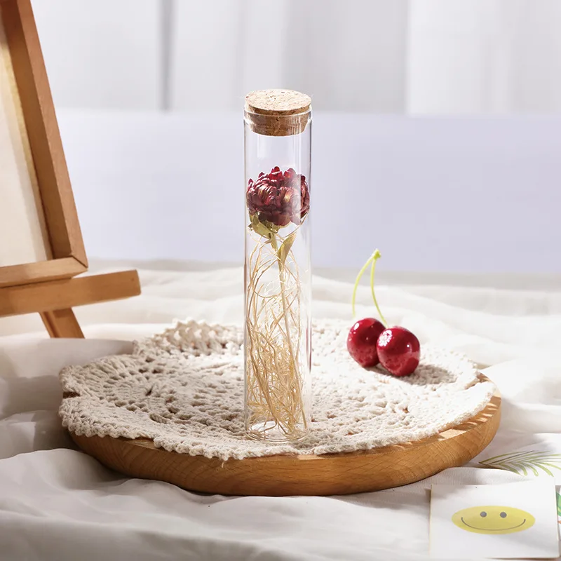 Dried Flowers Wishing Bottle Rose Preserved Flower Test Tube Gypsophila Mini Glass Wedding Party Decorative Souvenir Gift