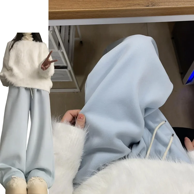 الأزرق Fce اصطف ثي عالية الخصر بنطال ذو قصة أرجل واسعة المرأة الخريف الشتاء جديد Sle ساكاموتو Sle فضفاضة تناسب مستقيم الساق بنطلون