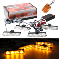 Universal 4LED Amber Warning Strobe Grille Flashing Light Bar Kit Grill Hazard Emergency Lamp DRL Safety Marker Recovery Beacon