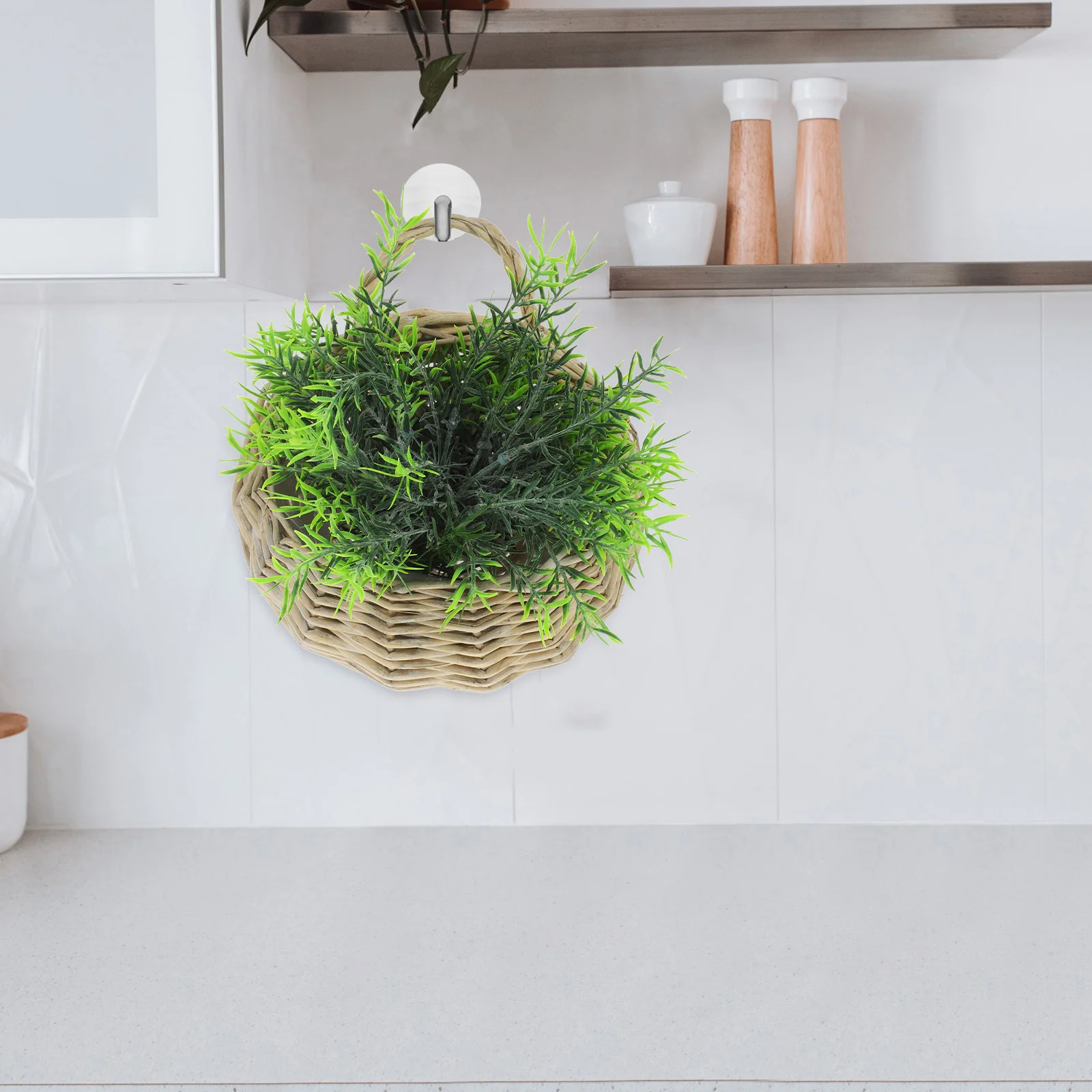 

Hanging Wicker Flower Basket Woven Storage Organizer for Wall Mounted Plant Decor Kitchen Bathroom Bedroom Door