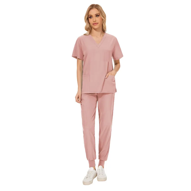 

Women V-neck Short Sleeve Scrubs Surgical Nursing Uniforms Nurse Pocket Workwear Dentist Medical Uniforms Clinic Scrub Suit