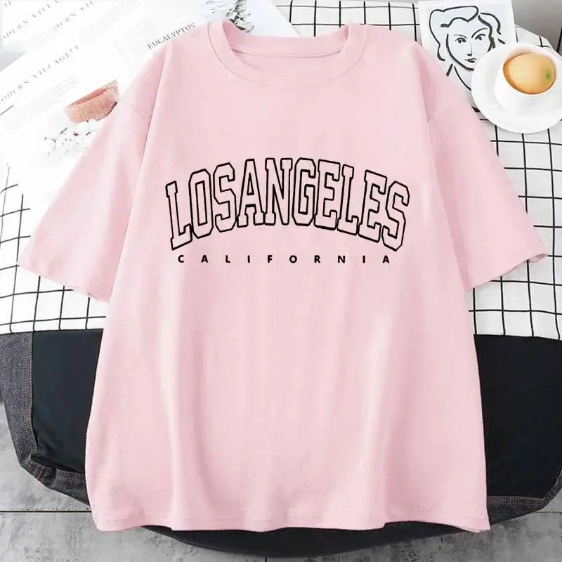 Los Angeles Print Casual Sports T Shirt Soft Crew Neck Top Short Sleeve Tee Women Clothing Summer T Shirt Outdoor Jogging Shirt