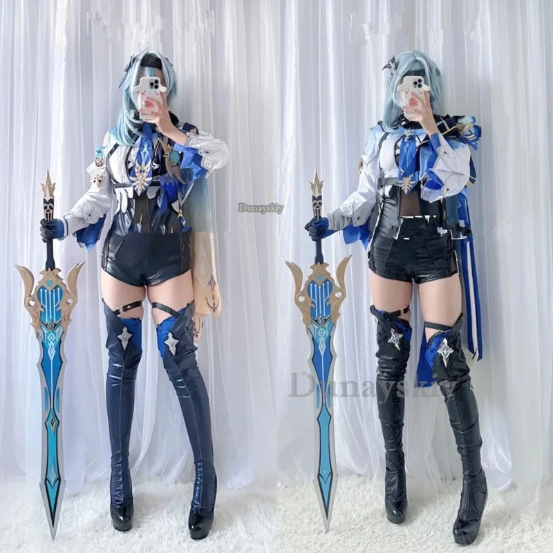 Gioco Anime Genshin Impact Eula Lawrence Costume Cosplay Scarpe Parrucca Mondstadt Cavalieri di Favonius Donna Sexy Uniforme Vestito di Ognissanti