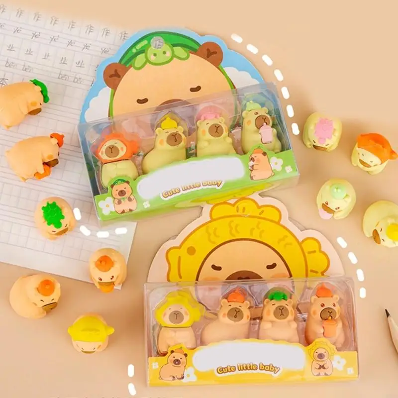 4Pcs Cartoon Pencil Erasers Novelty Animal Rubber Erasers for Student Kid Boy Girl Birthday Present Stocking Fillers 