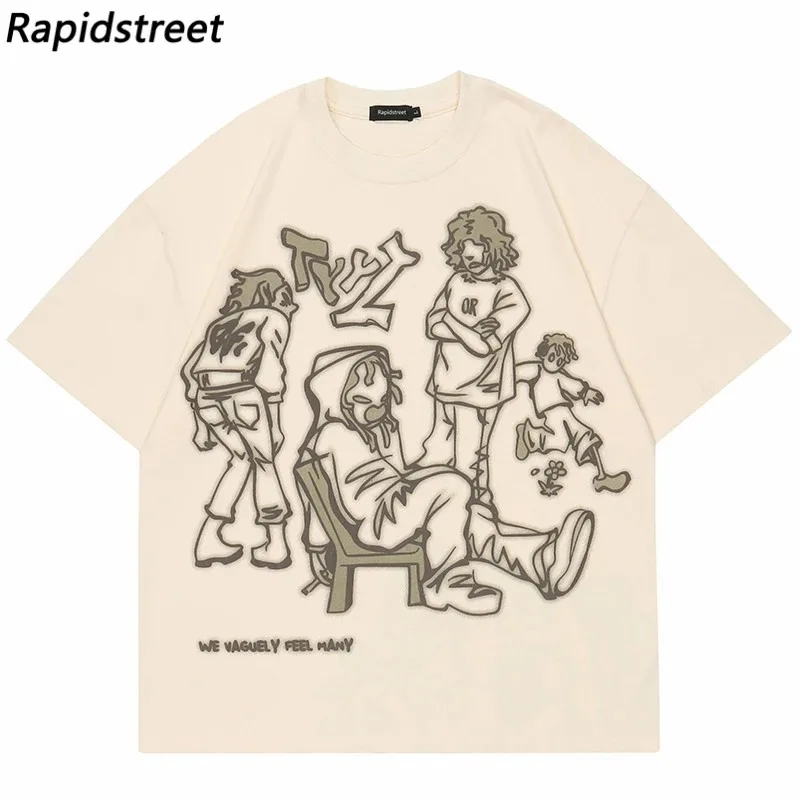 2024 Harajuku Cartoon Girl Cat Japanese Kanji Graphic T Shirt Streetwear Oversized Men T-Shirt Hip Hop Women Short Sleeve Tees