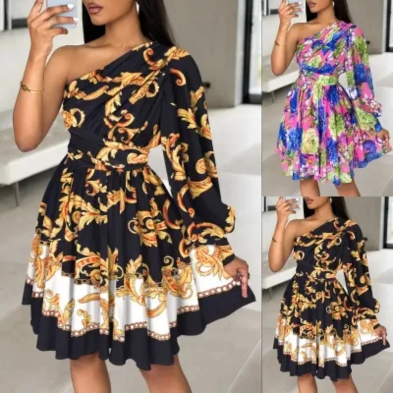 

Summer new women's fashion strapless waist print dress