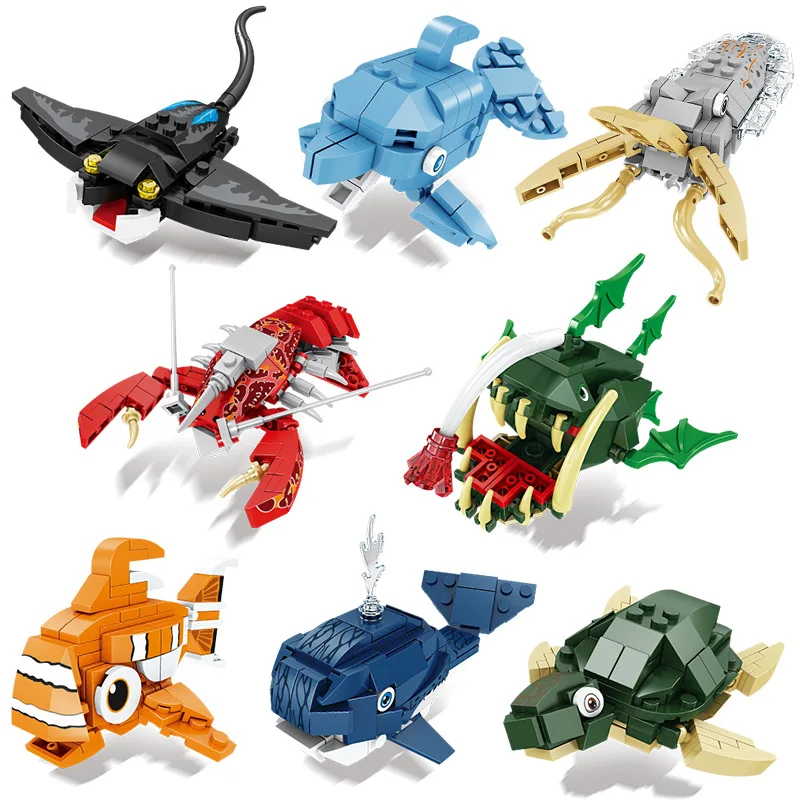 Marine Animal Building Block Model, Lobster, Small Particle, Puzzle Assembly, Children's Toys, Science and Education Gifts, New