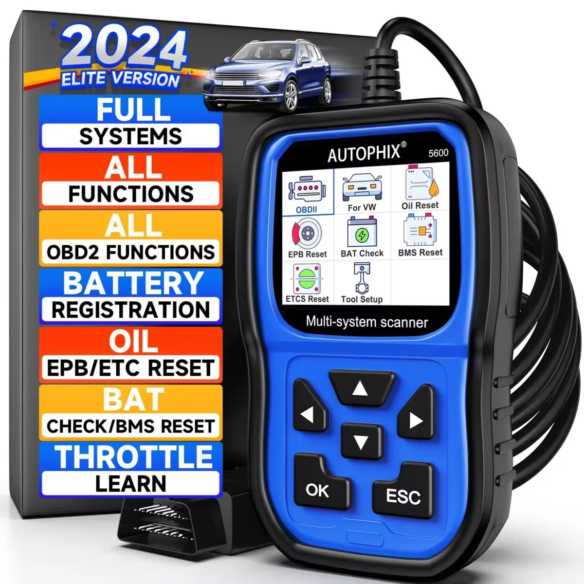 

AUTOPHIX 5600 Full System Diagnostic Scan Tool OBD2 Scanner Code Reader Engine ABS SRS SAS BMS EPB TPMS Oil Reset Battery for VW