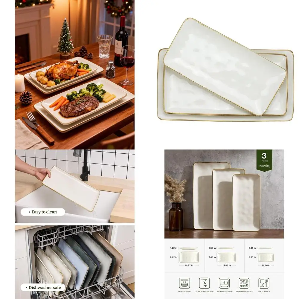 

Rectangular Stoneware Serving Platter, 15.67x14.1x12.6 Inches, Microwave & Dishwasher Safe, Ideal for Parties, Vanilla White
