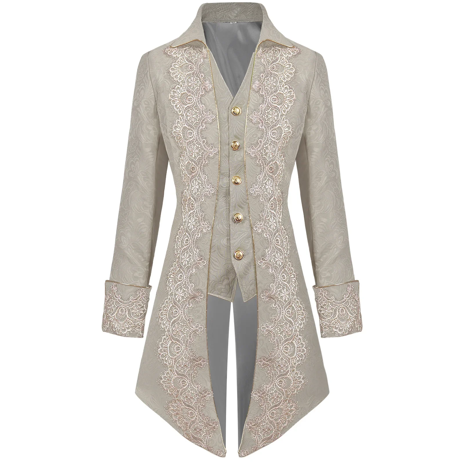 

Steampunk Gothic Victorian Men New Jacket Vintage Golden Lace TrimTailcoat Medieval Frock Coat Uniform Renaissance Costume Homme