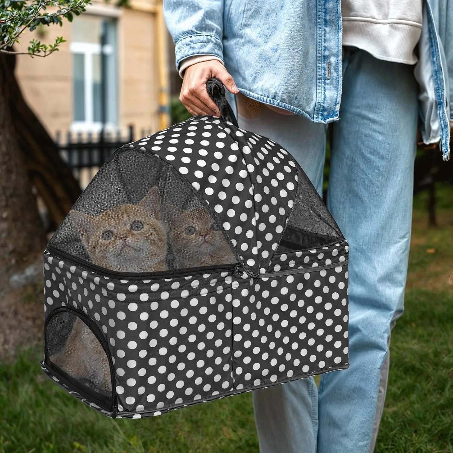 Foldable 3-in-1 Pet Stroller for Small & Medium Dogs – Detachable Carrier + Car Seat + Push-Button Entry – Smooth-Rolling 4-Whee view 5