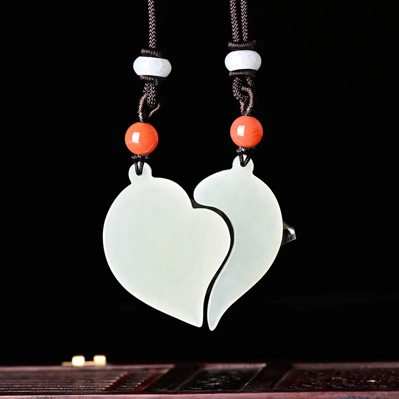 

Fine Jewelry Natural Hetian Nephrite Jade White Jade Couple Heart to Heart Pendant Pendant