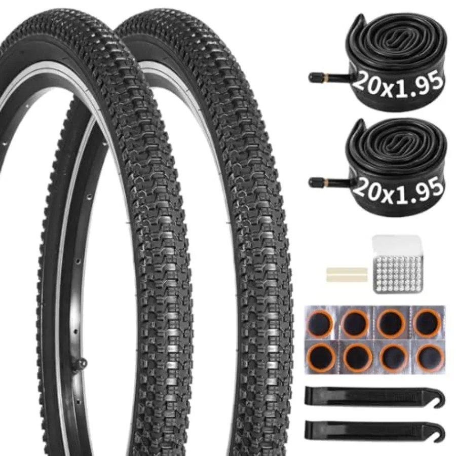 

20x1.95 Bike Tire and Tube Set, 2 Pack 20 Inch Mountain Bike Tires with 20x1.75-2.215" Inner Tubes and Repair Tools, Durable Bi