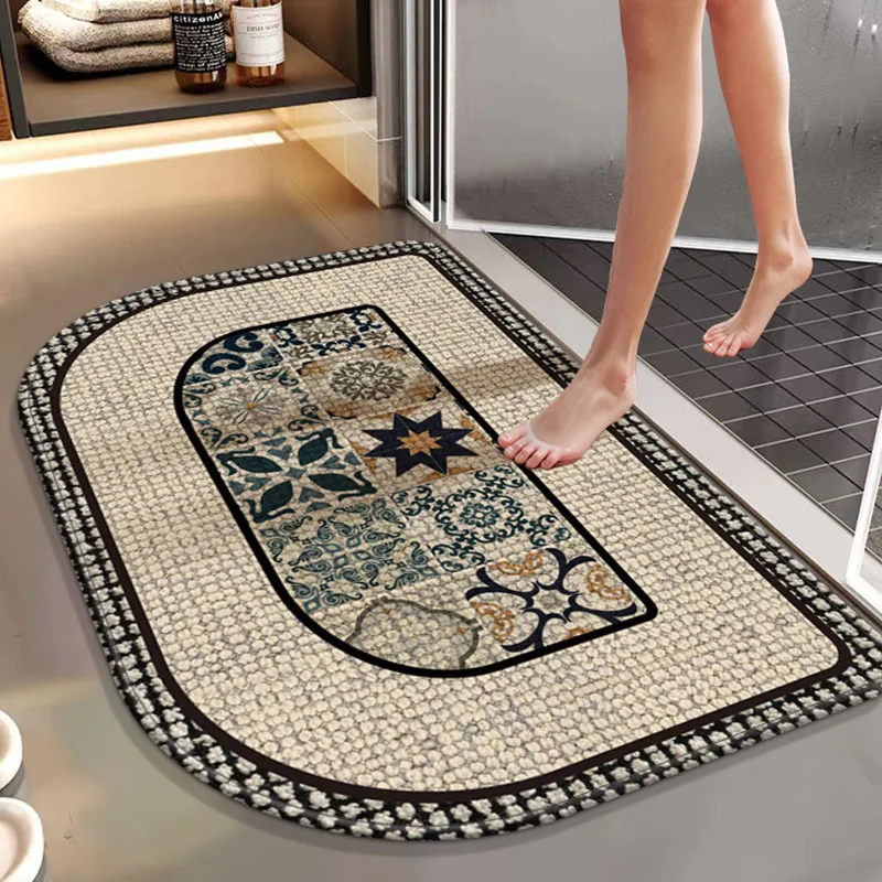VIKAMA Crystal Fiber Rug, Bathroom Absorbent Toilet Room Bedroom Living Room Entrance Hall Front Door Carpet， Home Decoration