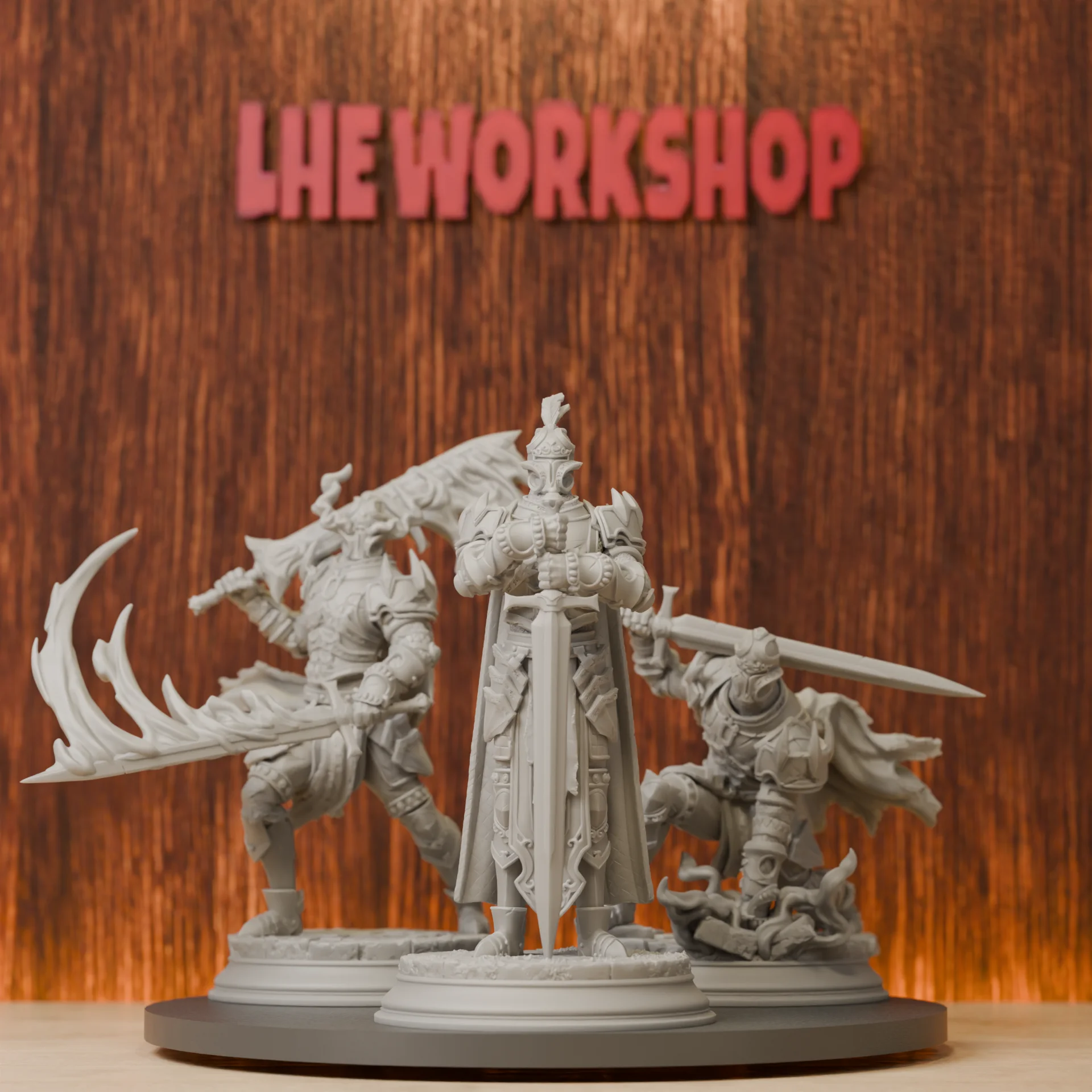 

Arcane Armor -Trio Bundle Miniatures | 28mm-38mm | Resin 3D Printed DND Pathfinder Mini | Unpainted Grey