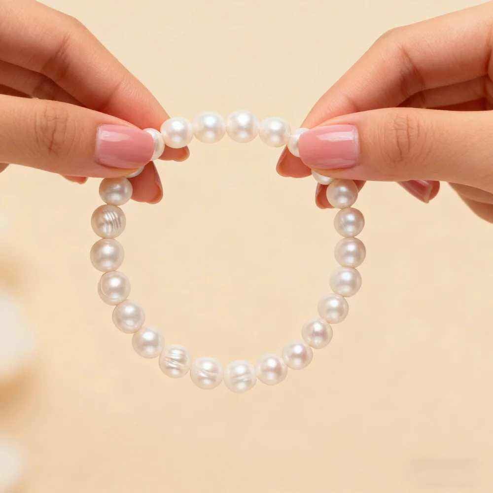 8-9mm Natural Freshwater Pearls Baroque Punch Screw Thread Elastic Rope Pearl Bracelet Simple Fashion Jewelry Gift for Women