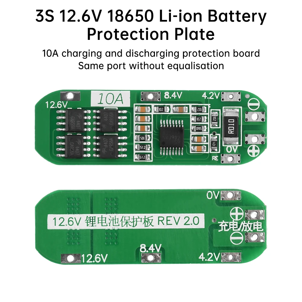 

3S 12.6V 18650 Li-ion Battery Protection Board 10A 20A Charging and Discharging Protection Board Same Port Without Equalization