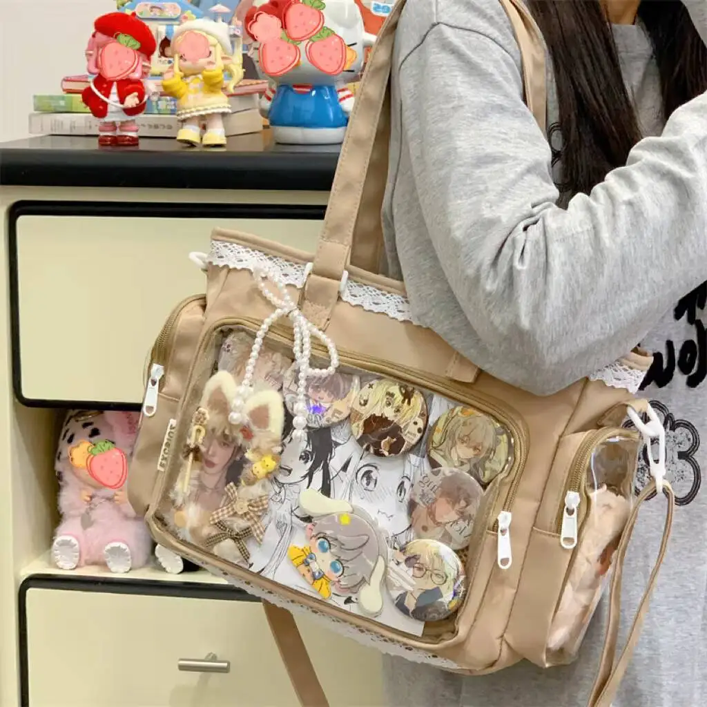 New Y2K Cute Japanese Ita Shoulder Bag Lolita Girls Transparent Tote Bag Large Capacity Crossbody Casual Bag DIY Display Handbag image 2