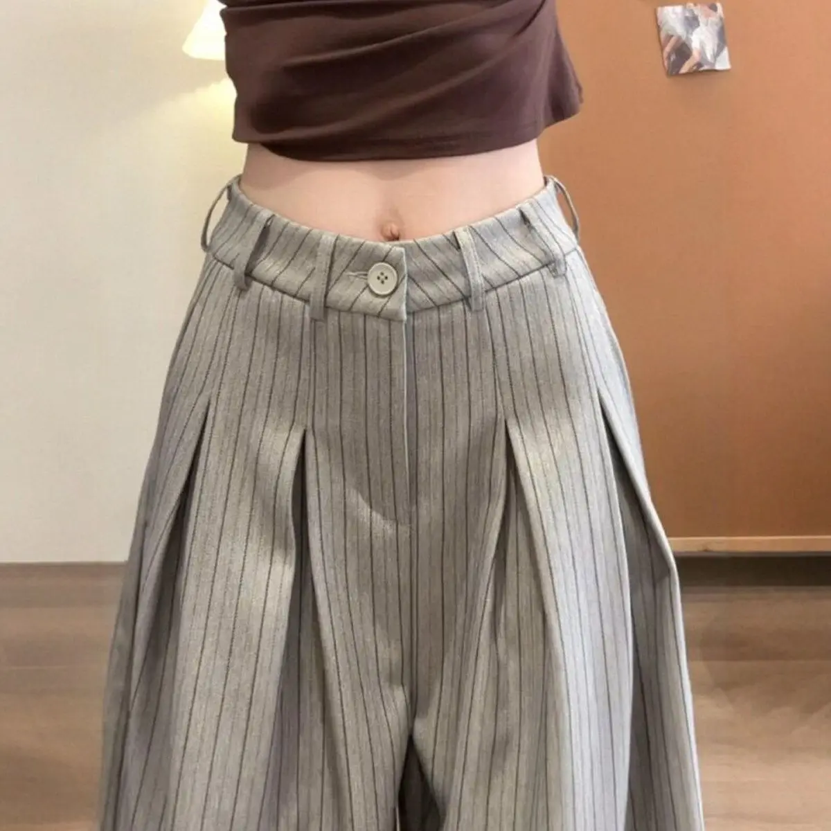 Old Money Weite Gestreifte Hosen für Herren Arbeitskleidung Lässige Baggy-Hosen Streetwear Harajuku Business Gerade Lange Anzughosen – Detail 7