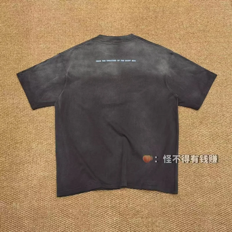 Authentic SAINT Dark Knight T-Shirt Summer Washed Round Crew Neck Short-Sleeve T-Shirt