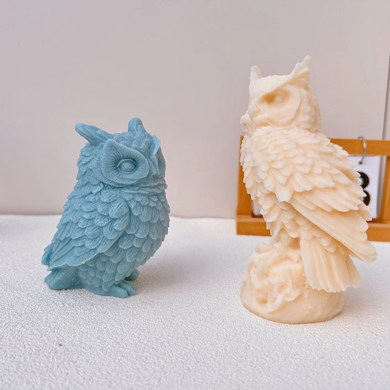 Cross-border hot big size Owl silicone mold3dstanding owl candle silicone mold home decoration